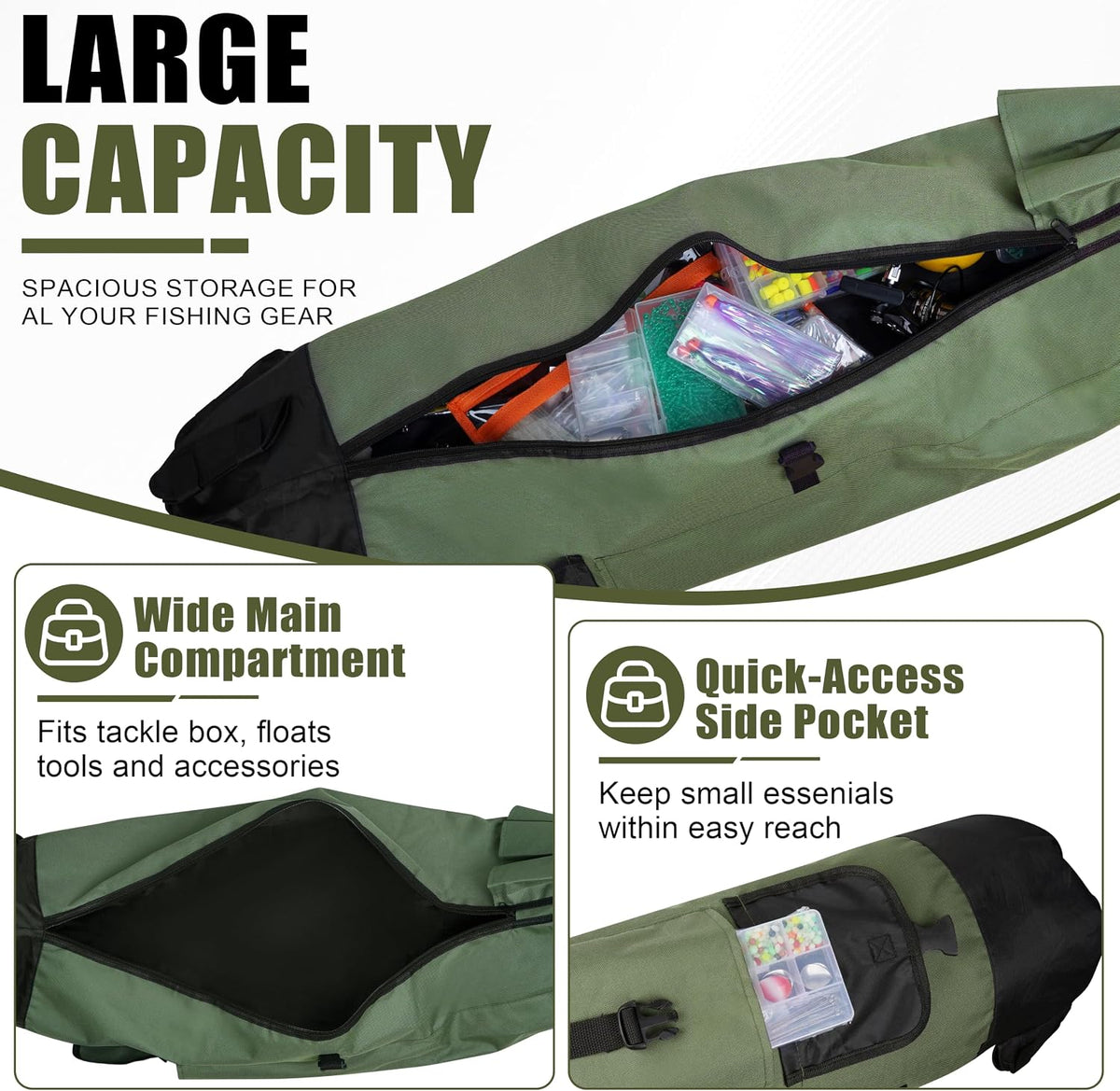 Multifunction Fishing Pole Bag - Waterproof Rod Reel Bag Carrier Case, Durable Canvas Tackle Large Storage Gift for Men Travel, Khaki